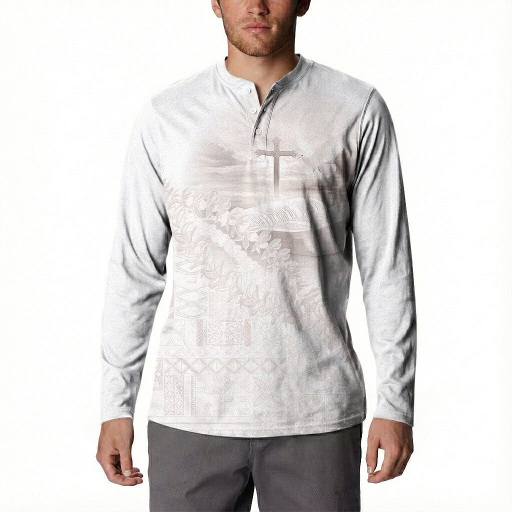 Samoa Lotu Tamaiti White Prayers Button Sweatshirt Floral Mamanu Siapo LT7 - Polynesian Pride