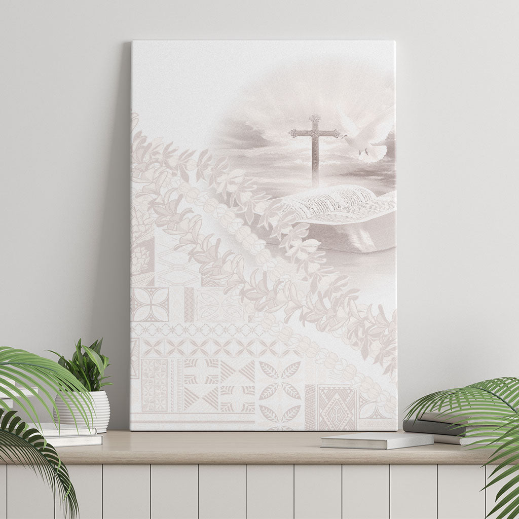 Samoa Lotu Tamaiti White Prayers Canvas Wall Art Floral Mamanu Siapo LT7 - Polynesian Pride