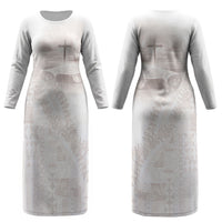 Samoa Lotu Tamaiti White Prayers Couples Matching Long Sleeve Bodycon Dress and Hawaiian Shirt Floral Mamanu Siapo LT7 - Polynesian Pride