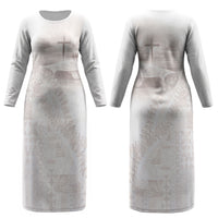 Samoa Lotu Tamaiti White Prayers Couples Matching Long Sleeve Bodycon Dress and Long Sleeve Button Shirt Floral Mamanu Siapo LT7 - Polynesian Pride