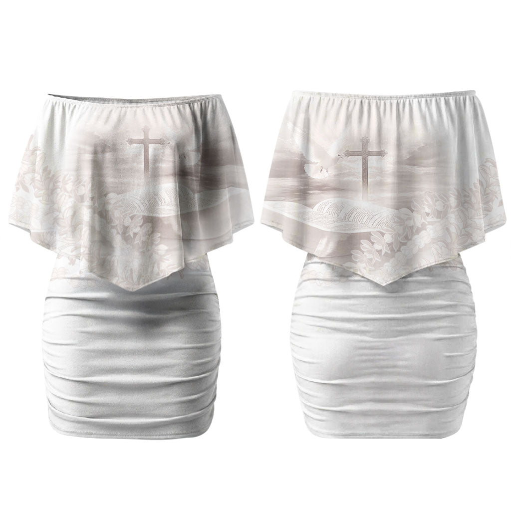 Samoa Lotu Tamaiti White Prayers Couples Matching Off Shoulder Short Dress and Hawaiian Shirt Floral Mamanu Siapo LT7 - Polynesian Pride