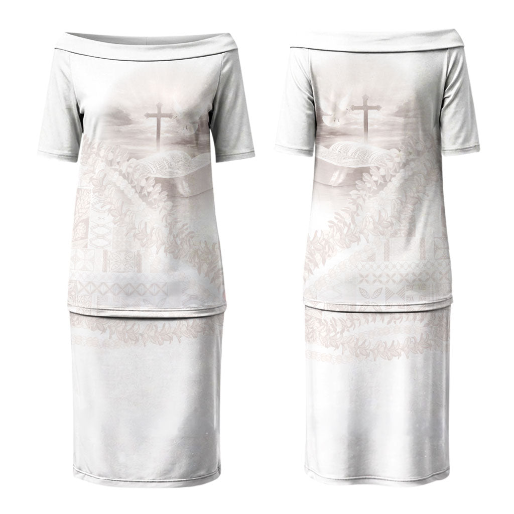 Samoa Lotu Tamaiti White Prayers Couples Matching Puletasi and Hawaiian Shirt Floral Mamanu Siapo LT7 - Polynesian Pride