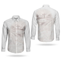 Samoa Lotu Tamaiti White Prayers Couples Matching Short Sleeve Bodycon Dress and Long Sleeve Button Shirt Floral Mamanu Siapo LT7 - Polynesian Pride