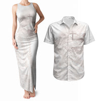 Samoa Lotu Tamaiti White Prayers Couples Matching Tank Maxi Dress and Hawaiian Shirt Floral Mamanu Siapo LT7 White - Polynesian Pride