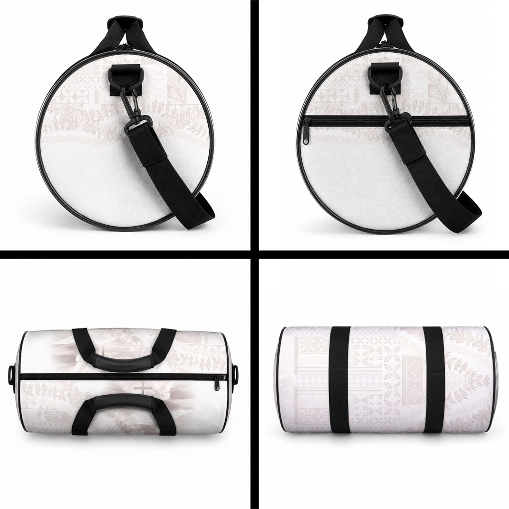 Samoa Lotu Tamaiti White Prayers Duffle Bag Floral Mamanu Siapo