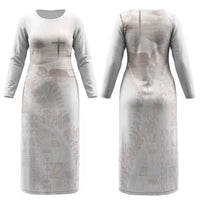 Samoa Lotu Tamaiti White Prayers Family Matching Long Sleeve Bodycon Dress and Hawaiian Shirt Floral Mamanu Siapo LT7 Mom's Dress White - Polynesian Pride