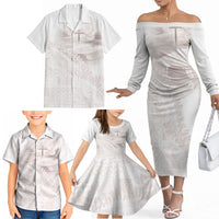 Samoa Lotu Tamaiti White Prayers Family Matching Off The Shoulder Long Sleeve Dress and Hawaiian Shirt Floral Mamanu Siapo LT7 - Polynesian Pride