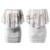 Samoa Lotu Tamaiti White Prayers Family Matching Off Shoulder Short Dress and Hawaiian Shirt Floral Mamanu Siapo LT7 Mom's Dress White - Polynesian Pride