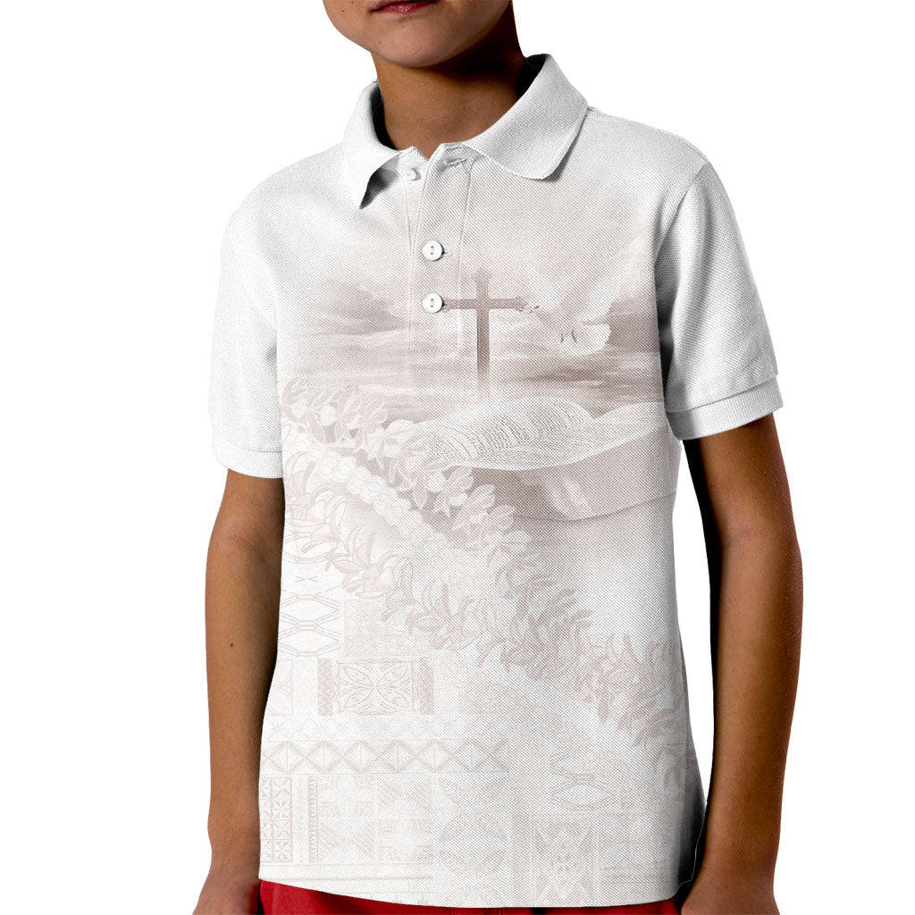 Samoa Lotu Tamaiti White Prayers Kid Polo Shirt Floral Mamanu Siapo LT7 Kid White - Polynesian Pride
