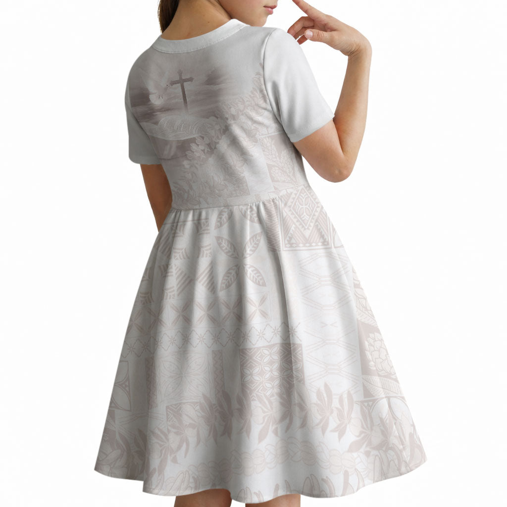 Samoa Lotu Tamaiti White Prayers Kid Short Sleeve Dress Floral Mamanu Siapo LT7 - Polynesian Pride