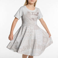 Samoa Lotu Tamaiti White Prayers Kid Short Sleeve Dress Floral Mamanu Siapo LT7 - Polynesian Pride