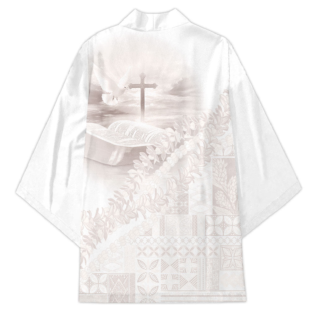Samoa Lotu Tamaiti White Prayers Kimono Floral Mamanu Siapo LT7 - Polynesian Pride