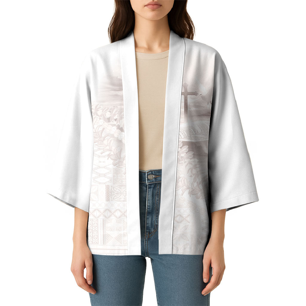 Samoa Lotu Tamaiti White Prayers Kimono Floral Mamanu Siapo LT7 - Polynesian Pride