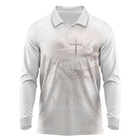 Samoa Lotu Tamaiti White Prayers Long Sleeve Polo Shirt Floral Mamanu Siapo LT7 White - Polynesian Pride