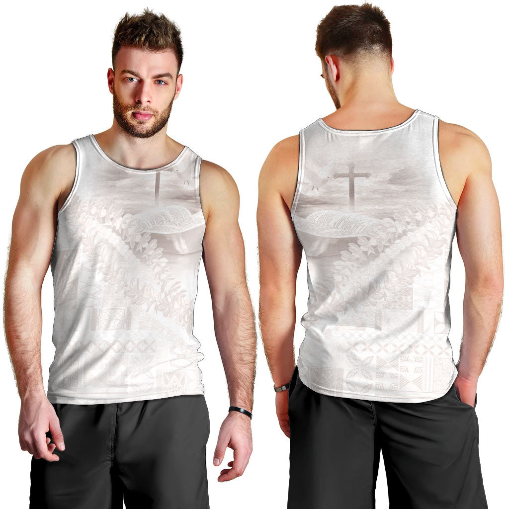 Samoa Lotu Tamaiti White Prayers Men Tank Top Floral Mamanu Siapo LT7 - Polynesian Pride