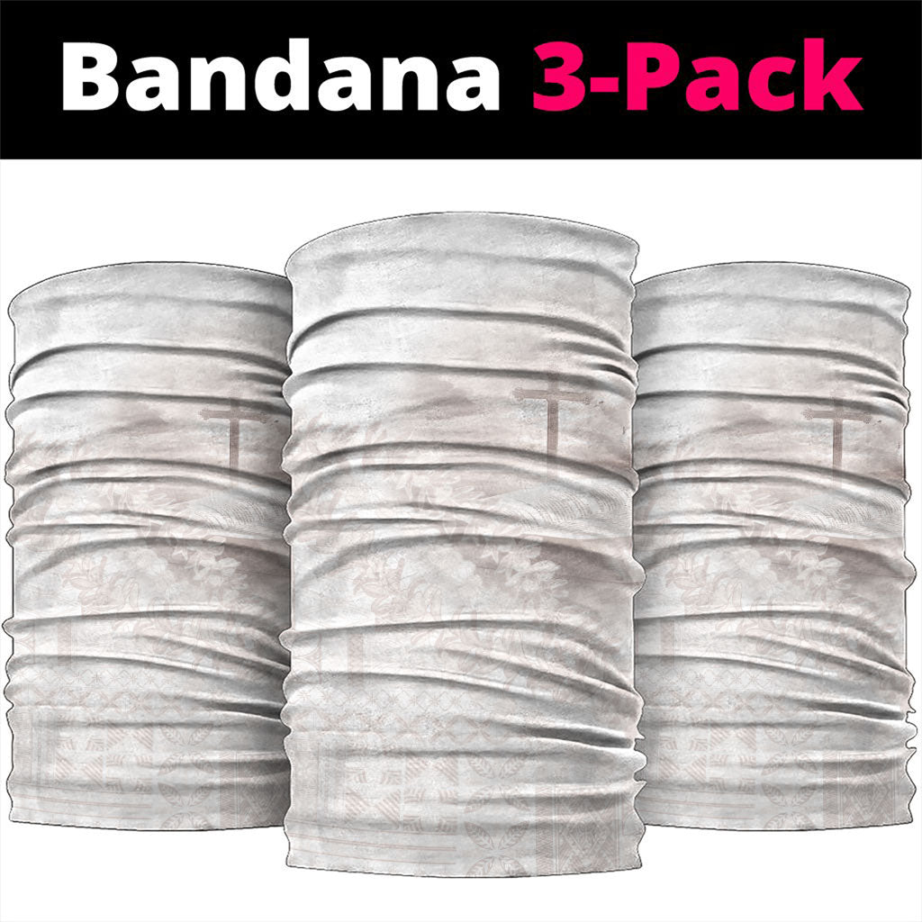 Samoa Lotu Tamaiti White Prayers Neck Gaiter Floral Mamanu Siapo LT7 package One Size: 25*50cm White - Polynesian Pride