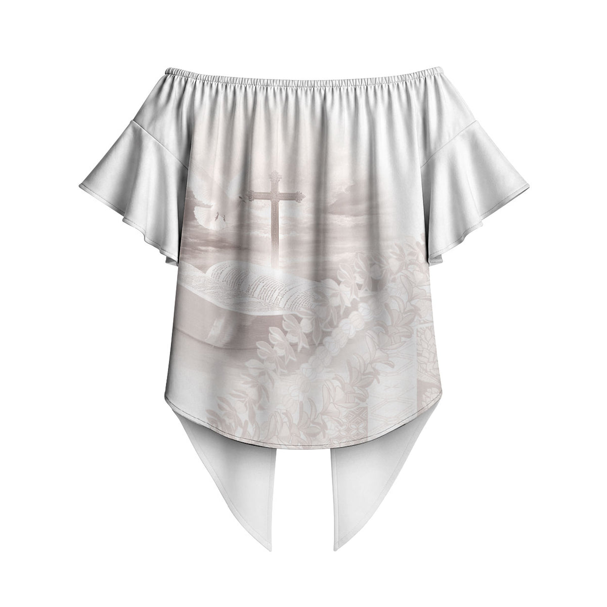 Samoa Lotu Tamaiti White Prayers Off Shoulder Wrap Waist Top Floral Mamanu Siapo LT7 - Polynesian Pride