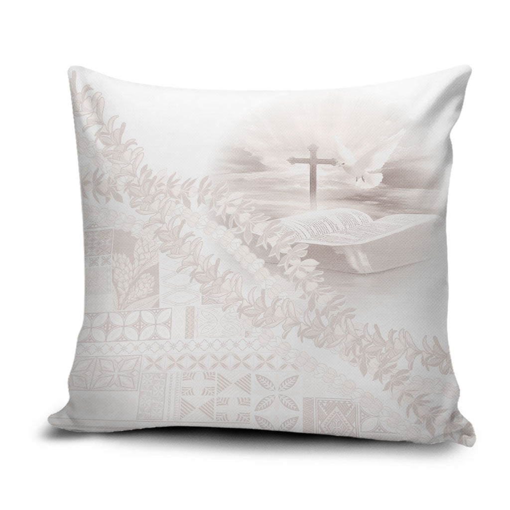 Samoa Lotu Tamaiti White Prayers Pillow Cover Floral Mamanu Siapo LT7 White - Polynesian Pride