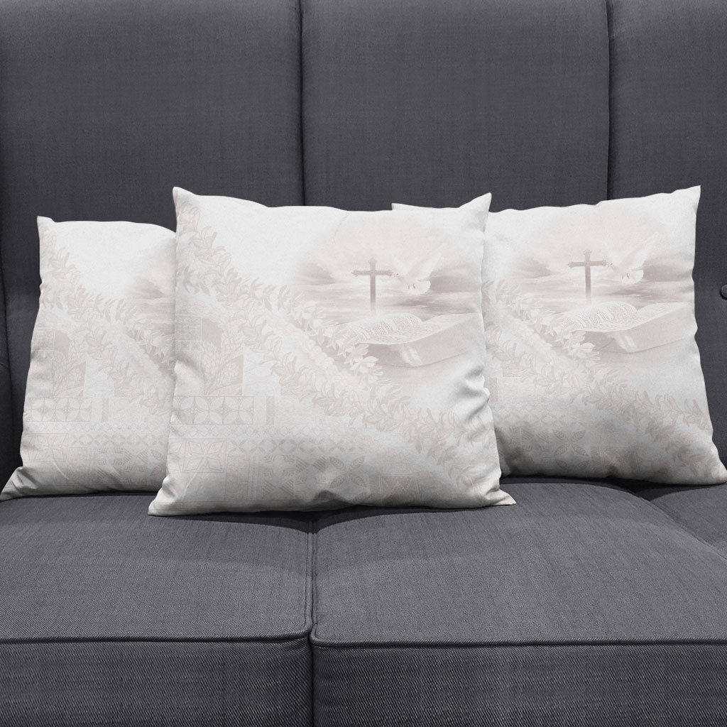 Samoa Lotu Tamaiti White Prayers Pillow Cover Floral Mamanu Siapo LT7 - Polynesian Pride