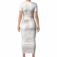 Samoa Lotu Tamaiti White Prayers Short Sleeve Bodycon Dress Floral Mamanu Siapo LT7 - Polynesian Pride