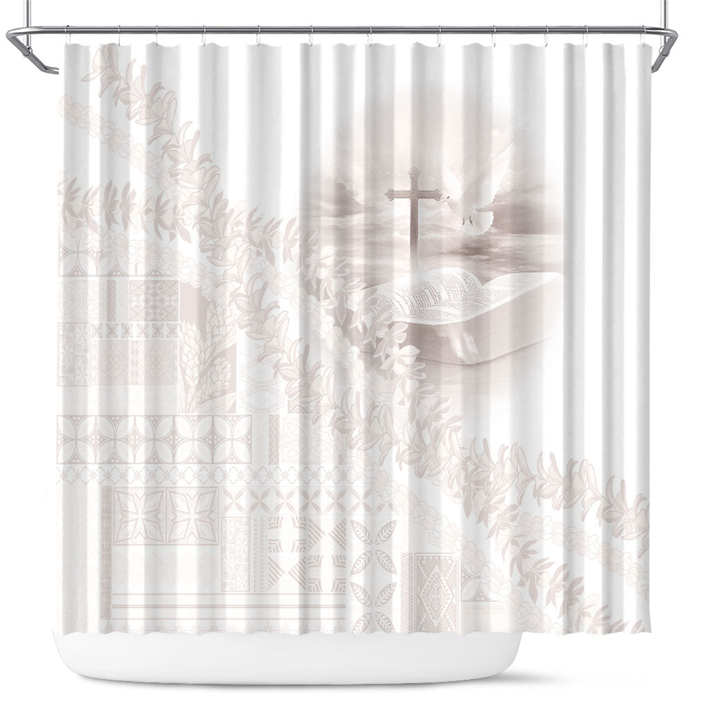 Samoa Lotu Tamaiti White Prayers Shower Curtain Floral Mamanu Siapo LT7 White - Polynesian Pride