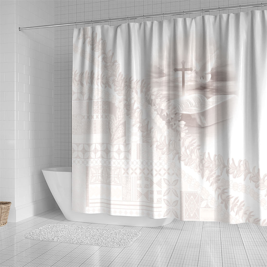 Samoa Lotu Tamaiti White Prayers Shower Curtain Floral Mamanu Siapo LT7 - Polynesian Pride