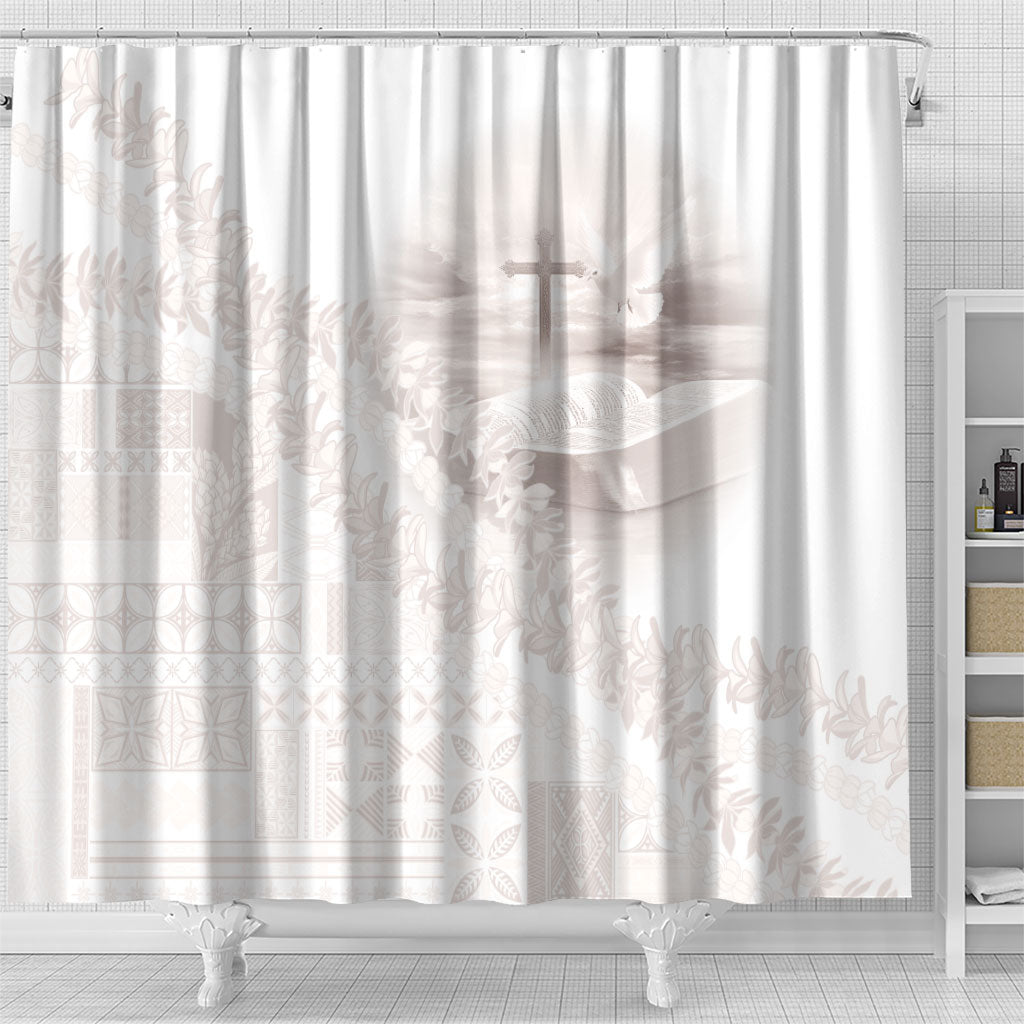 Samoa Lotu Tamaiti White Prayers Shower Curtain Floral Mamanu Siapo LT7 - Polynesian Pride