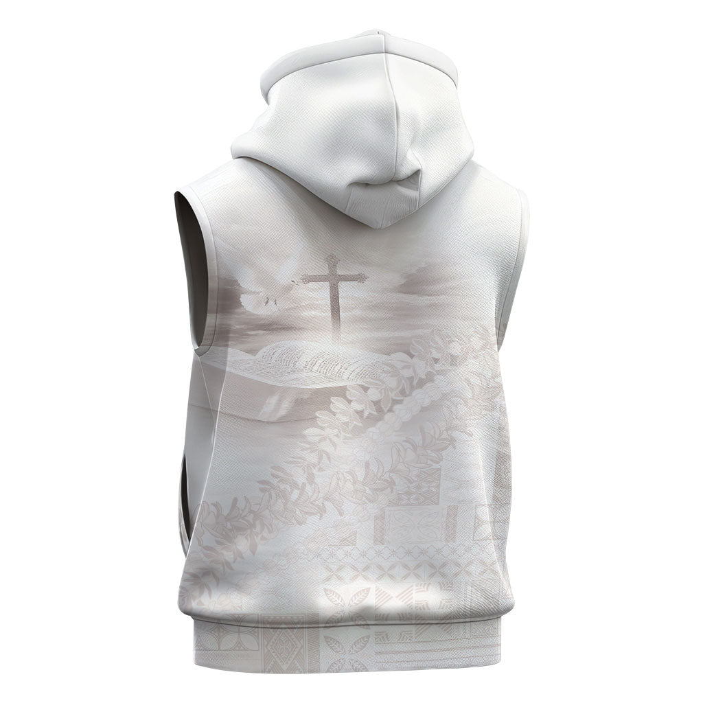Samoa Lotu Tamaiti White Prayers Sleeveless Hoodie Floral Mamanu Siapo LT7 - Polynesian Pride