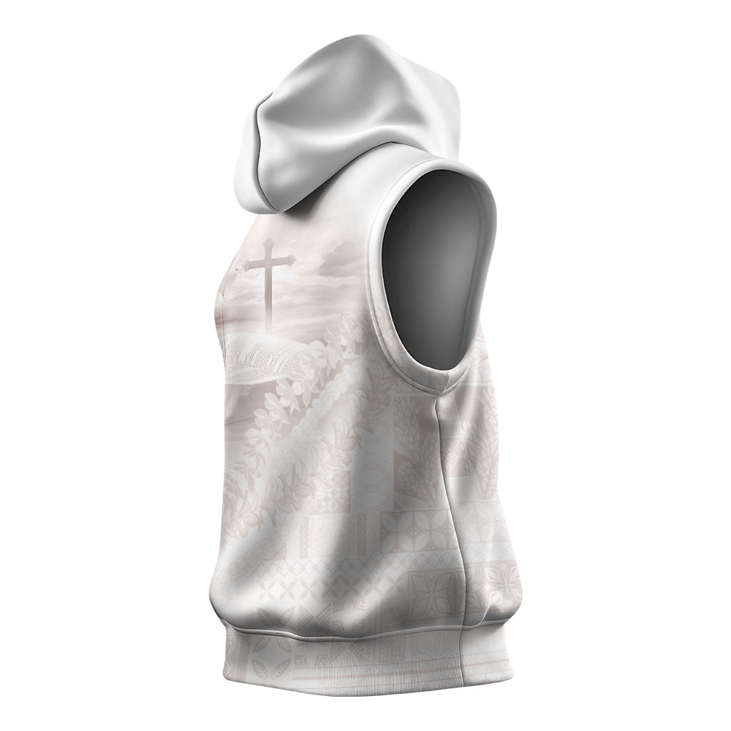 Samoa Lotu Tamaiti White Prayers Sleeveless Hoodie Floral Mamanu Siapo LT7 - Polynesian Pride