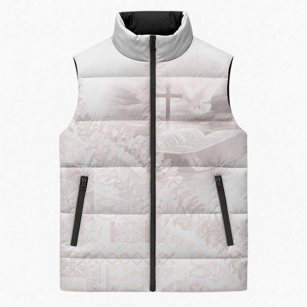 Samoa Lotu Tamaiti White Prayers Sleeveless Puffer Jacket Floral Mamanu Siapo LT7 Unisex White - Polynesian Pride