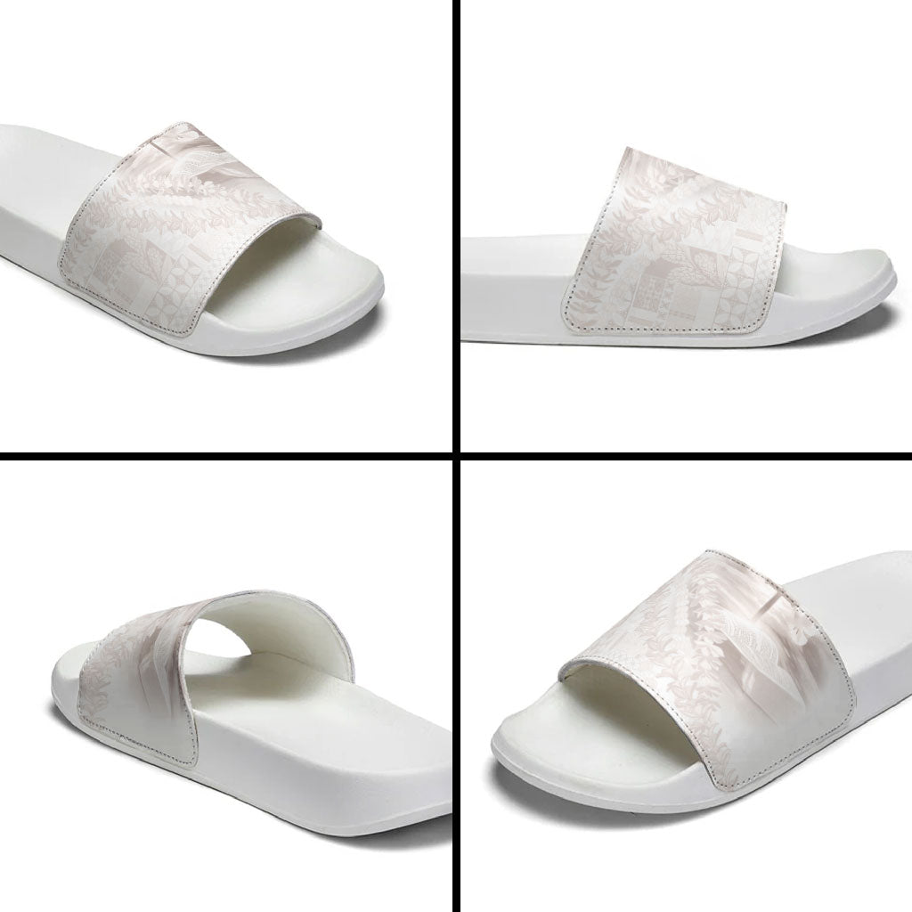 Samoa Lotu Tamaiti White Prayers Slide Sandals Floral Mamanu Siapo LT7 - Polynesian Pride