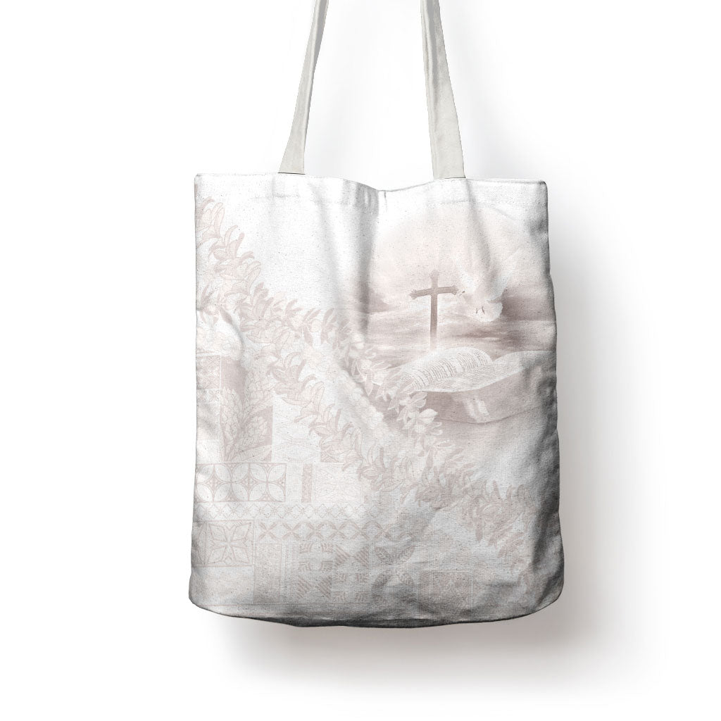 Samoa Lotu Tamaiti White Prayers Tote Bag Floral Mamanu Siapo LT7 - Polynesian Pride
