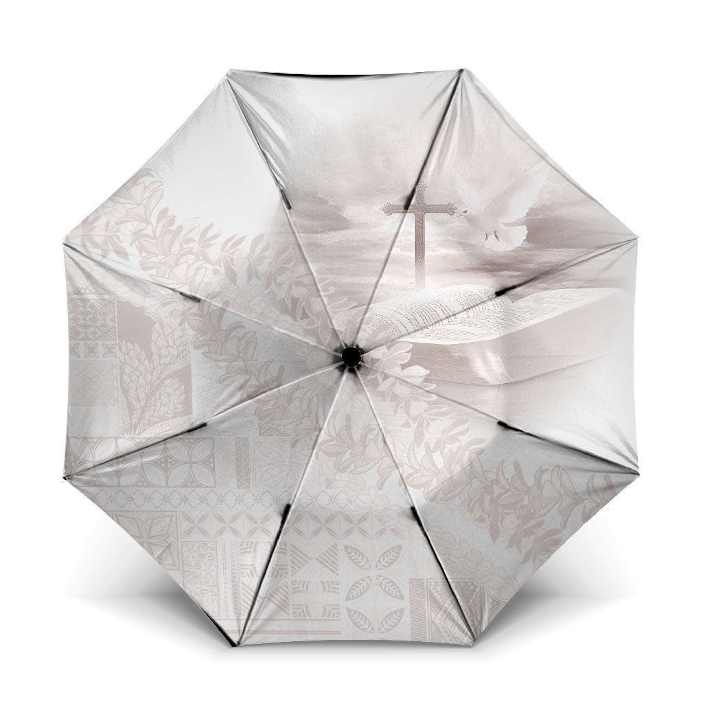 Samoa Lotu Tamaiti White Prayers Umbrella Floral Mamanu Siapo LT7 One Size Folded 11.42 inch Opened Diameter 37.4 inch White - Polynesian Pride