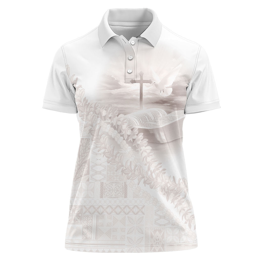 Samoa Lotu Tamaiti White Prayers Women Polo Shirt Floral Mamanu Siapo LT7 Female White - Polynesian Pride
