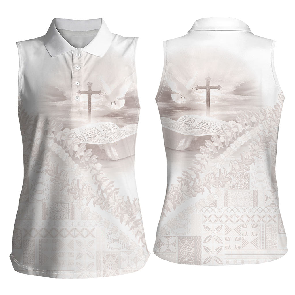 Samoa Lotu Tamaiti White Prayers Women Sleeveless Polo Shirt Floral Mamanu Siapo LT7 - Polynesian Pride