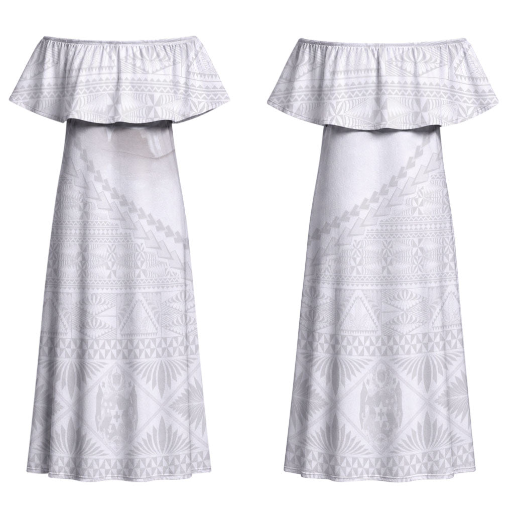 Tonga White Sunday Fakame Couples Matching Off Shoulder Maxi Dress and Hawaiian Shirt Tokelaufeletoa Kupesi LT7 - Polynesian Pride