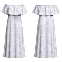 Tonga White Sunday Fakame Couples Matching Off Shoulder Maxi Dress and Hawaiian Shirt Tokelaufeletoa Kupesi LT7 - Polynesian Pride