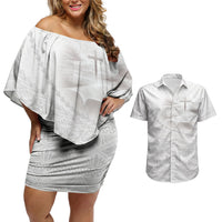 Tonga White Sunday Fakame Couples Matching Off Shoulder Short Dress and Hawaiian Shirt Tokelaufeletoa Kupesi LT7 White - Polynesian Pride