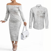 Tonga White Sunday Fakame Couples Matching Off The Shoulder Long Sleeve Dress and Long Sleeve Button Shirt Tokelaufeletoa Kupesi LT7 White - Polynesian Pride