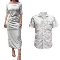 Tonga White Sunday Fakame Couples Matching Puletasi and Hawaiian Shirt Tokelaufeletoa Kupesi LT7 White - Polynesian Pride