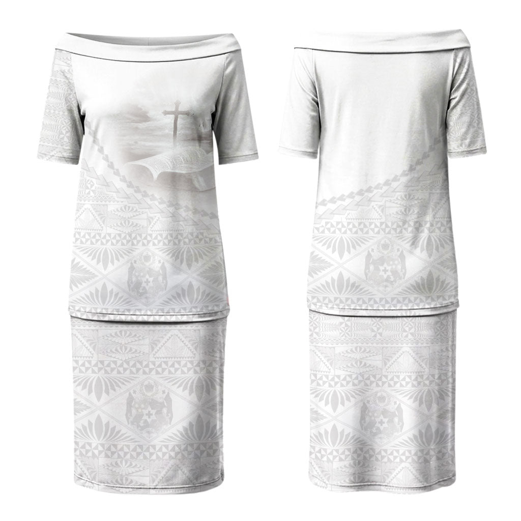 Tonga White Sunday Fakame Couples Matching Puletasi and Hawaiian Shirt Tokelaufeletoa Kupesi LT7 - Polynesian Pride