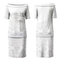 Tonga White Sunday Fakame Couples Matching Puletasi and Long Sleeve Button Shirt Tokelaufeletoa Kupesi LT7 - Polynesian Pride