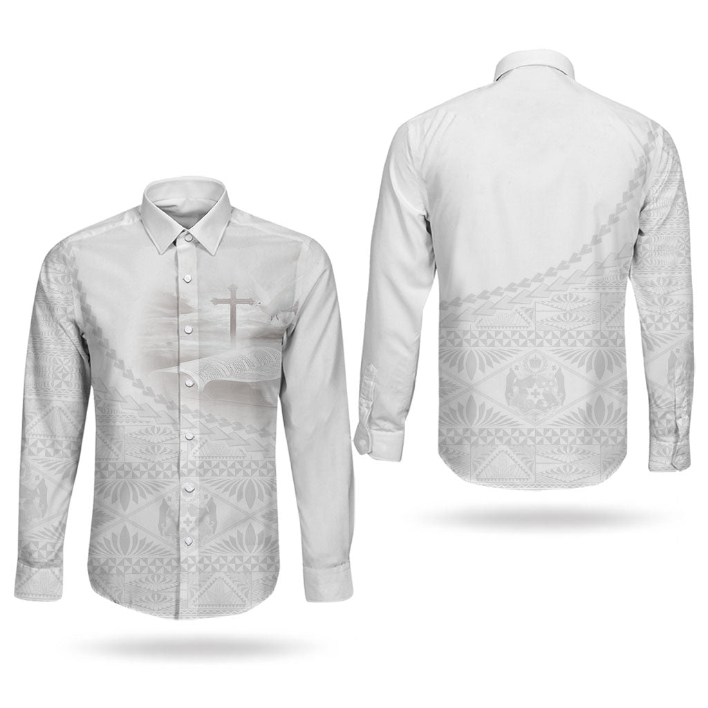 Tonga White Sunday Fakame Couples Matching Short Sleeve Bodycon Dress and Long Sleeve Button Shirt Tokelaufeletoa Kupesi LT7 - Polynesian Pride