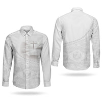 Tonga White Sunday Fakame Couples Matching Short Sleeve Bodycon Dress and Long Sleeve Button Shirt Tokelaufeletoa Kupesi LT7 - Polynesian Pride