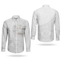 Tonga White Sunday Fakame Couples Matching Tank Maxi Dress and Long Sleeve Button Shirt Tokelaufeletoa Kupesi LT7 - Polynesian Pride