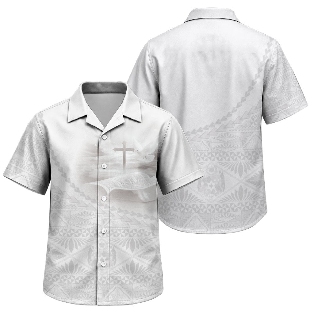 Tonga White Sunday Fakame Family Matching Off Shoulder Maxi Dress and Hawaiian Shirt Tokelaufeletoa Kupesi LT7 Son's Shirt White - Polynesian Pride