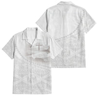 Tonga White Sunday Fakame Family Matching Tank Maxi Dress and Hawaiian Shirt Tokelaufeletoa Kupesi LT7 Dad's Shirt - Short Sleeve White - Polynesian Pride