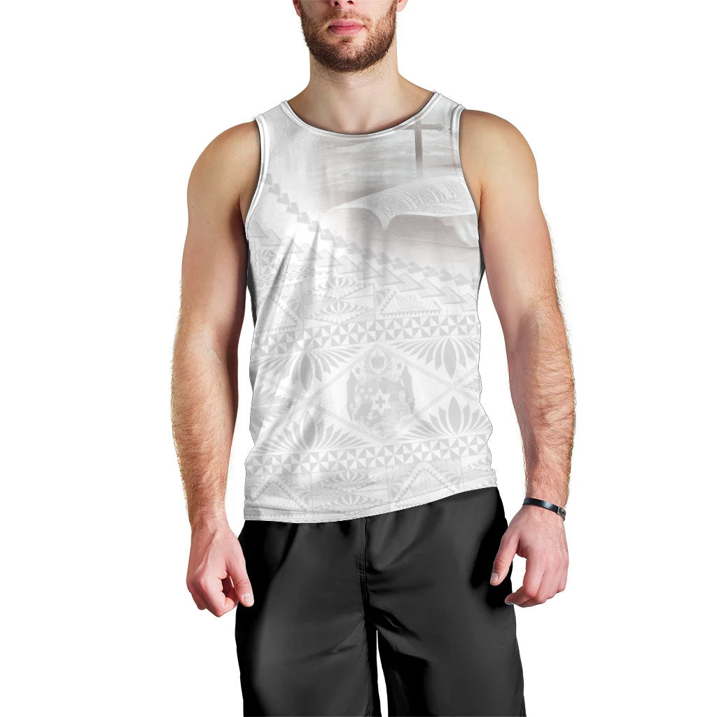 Tonga White Sunday Fakame Men Tank Top Tokelaufeletoa Kupesi LT7 - Polynesian Pride