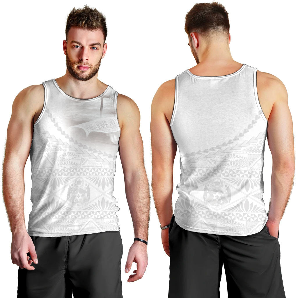 Tonga White Sunday Fakame Men Tank Top Tokelaufeletoa Kupesi LT7 - Polynesian Pride