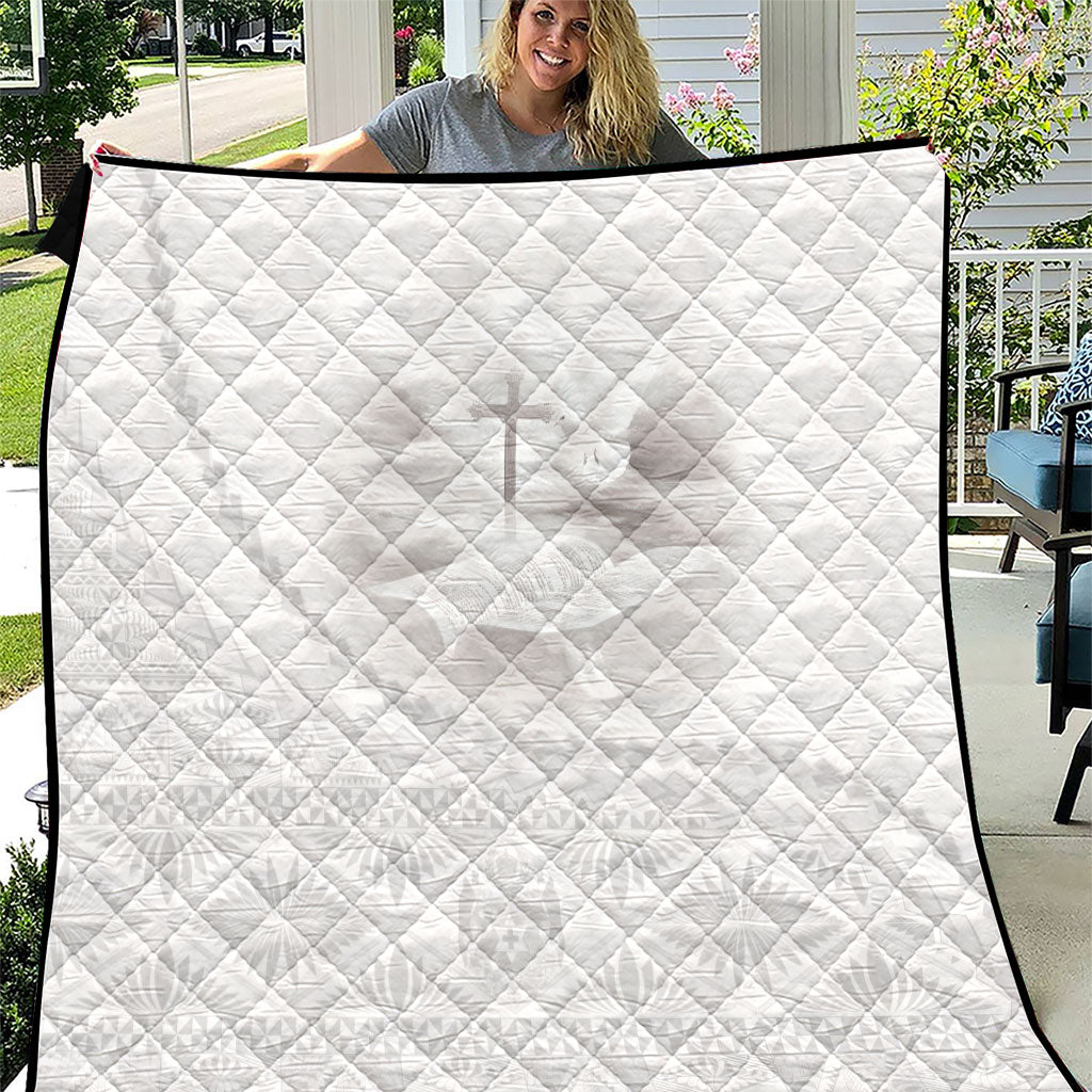 Tonga White Sunday Fakame Quilt Tokelaufeletoa Kupesi LT7 White - Polynesian Pride